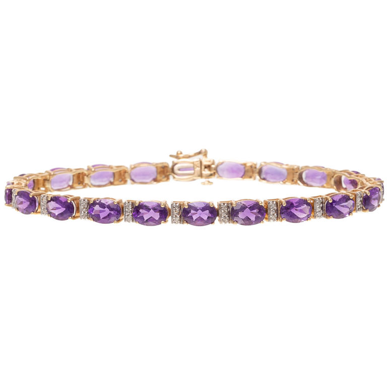 14k Yellow Gold Amethyst and Diamond Line Bracelet