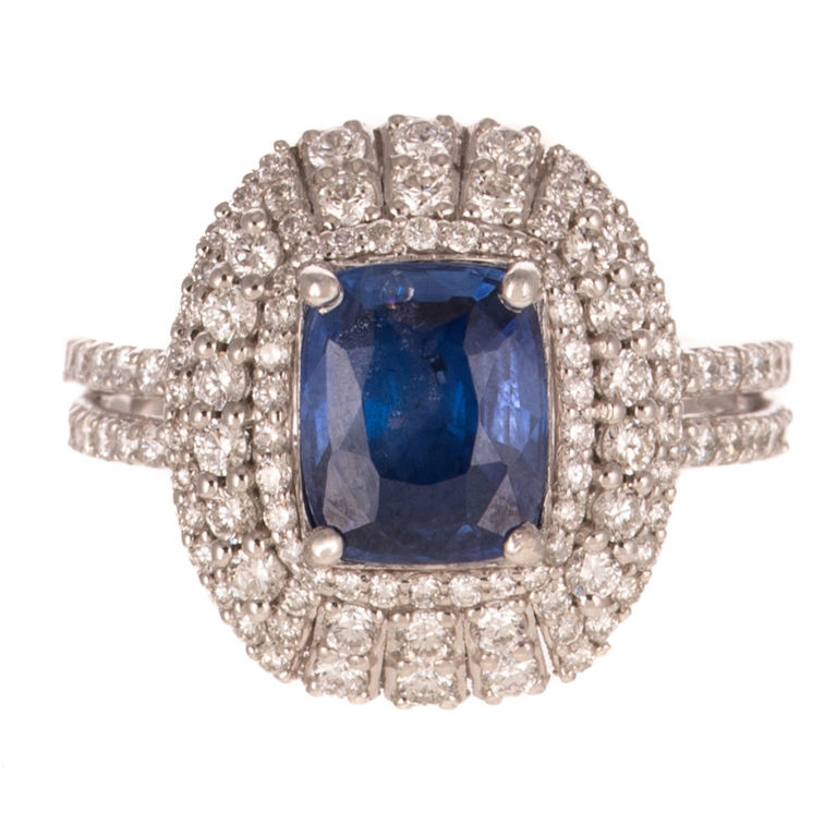 Platinum Sapphire and Diamond Halo Ring