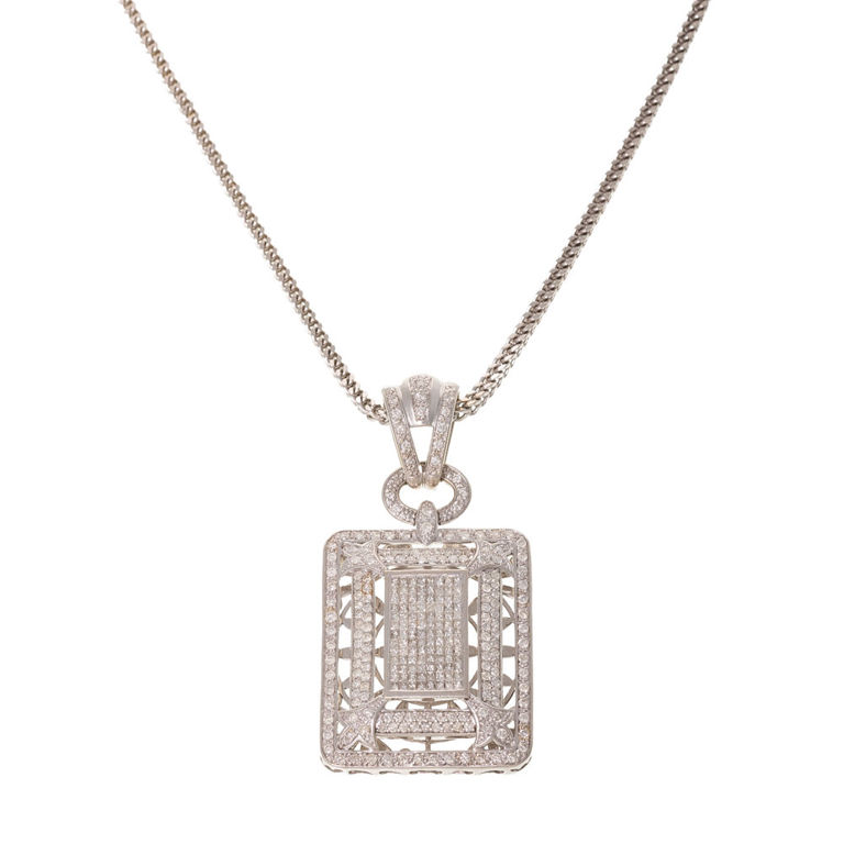 14k and 10k White Gold Diamond Pendant Necklace