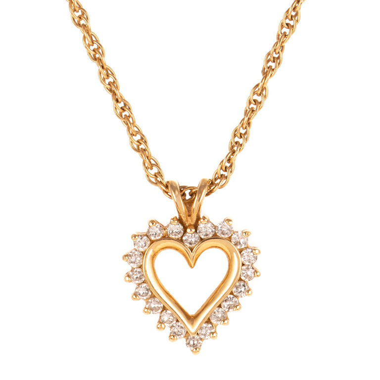 14k Yellow Gold Diamond Heart Pendant Necklace