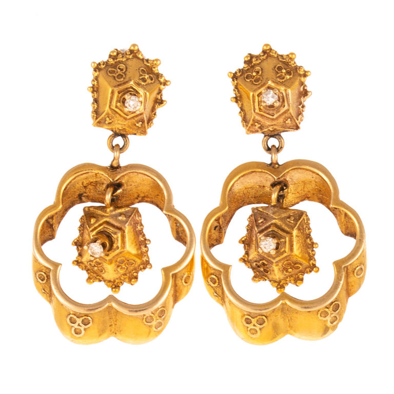 14k Yellow Gold Diamond Drop Earrings