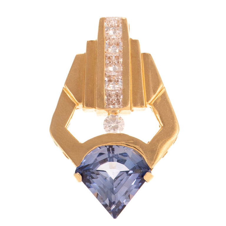14k Gold Sapphire and Cubic Zirconia Pendant
