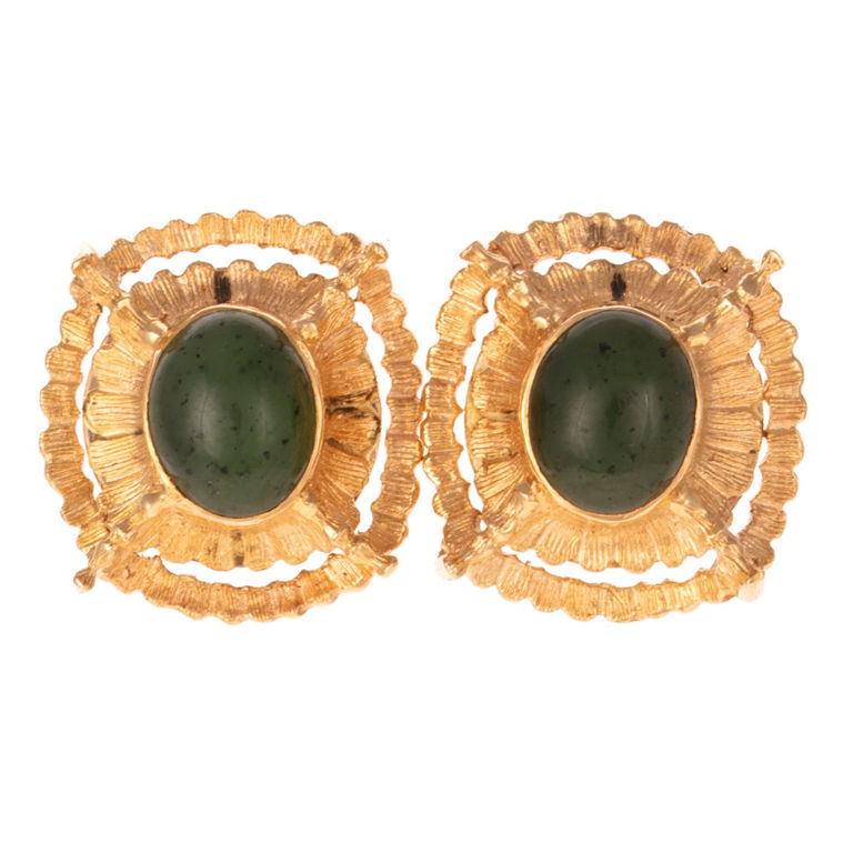 14k Yellow Gold Nephrite Earrings