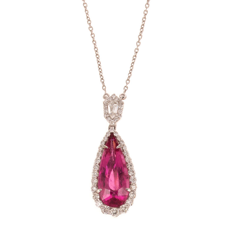 18k Gold Tourmaline and Diamond Pendant Necklace