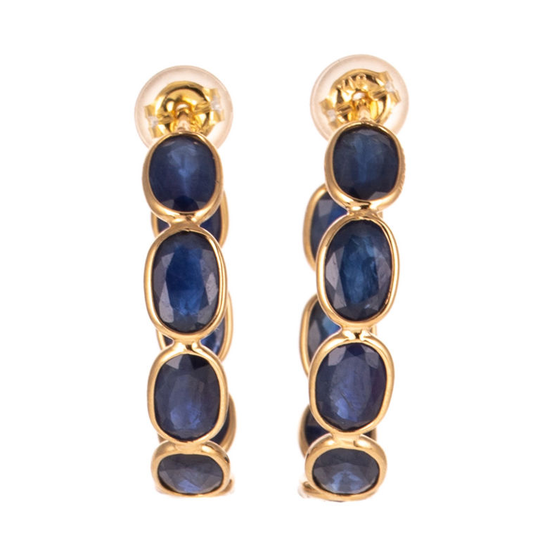 18k Yellow Gold Sapphire Hoop Earrings