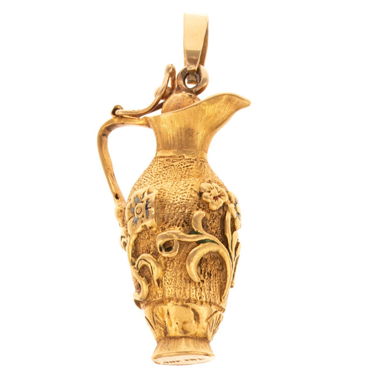 18k Yellow Gold Enamel Ewer Charm Pendant
