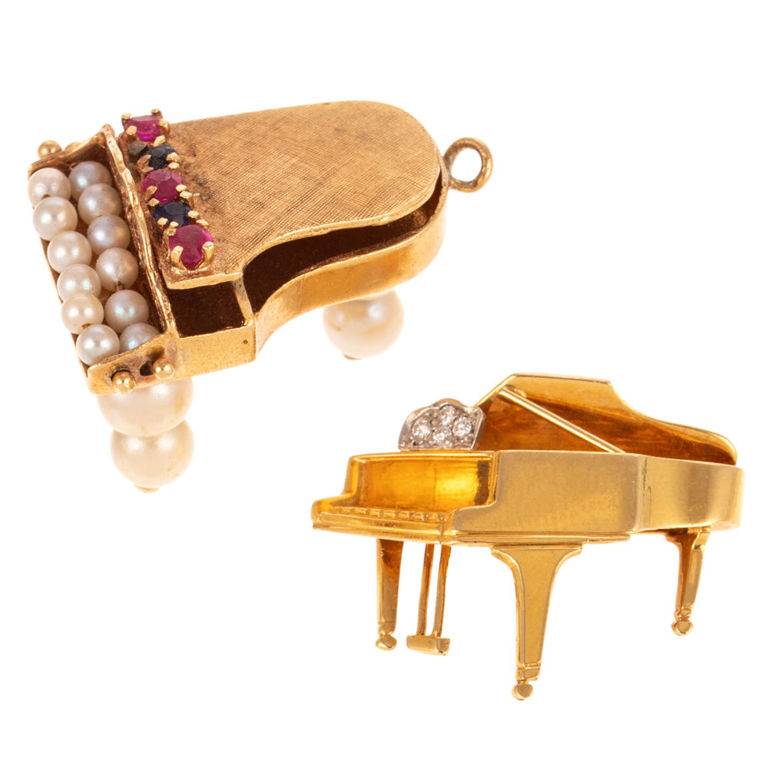 18k and 14k Gold Gemstone Piano Charm Pendants