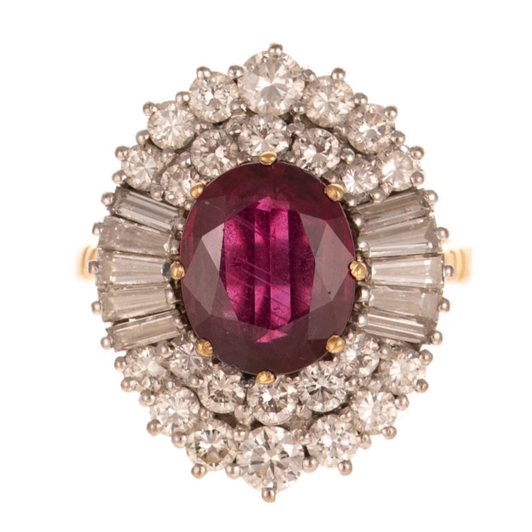 18k Gold Ruby and Diamond Halo Ring
