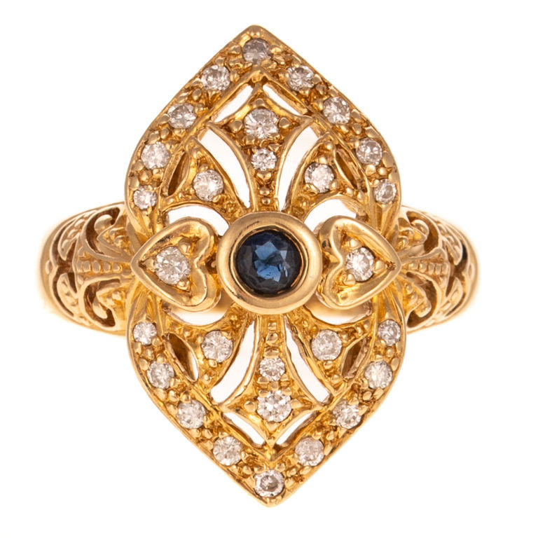 14k Yellow Gold Sapphire and Diamond Ring