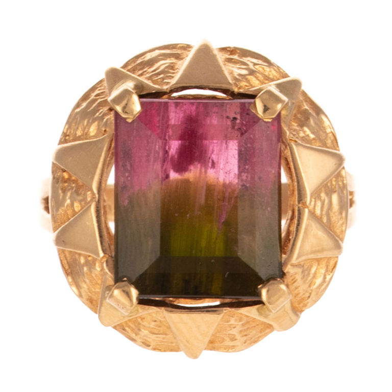14k Yellow Gold Watermelon Tourmaline Ring