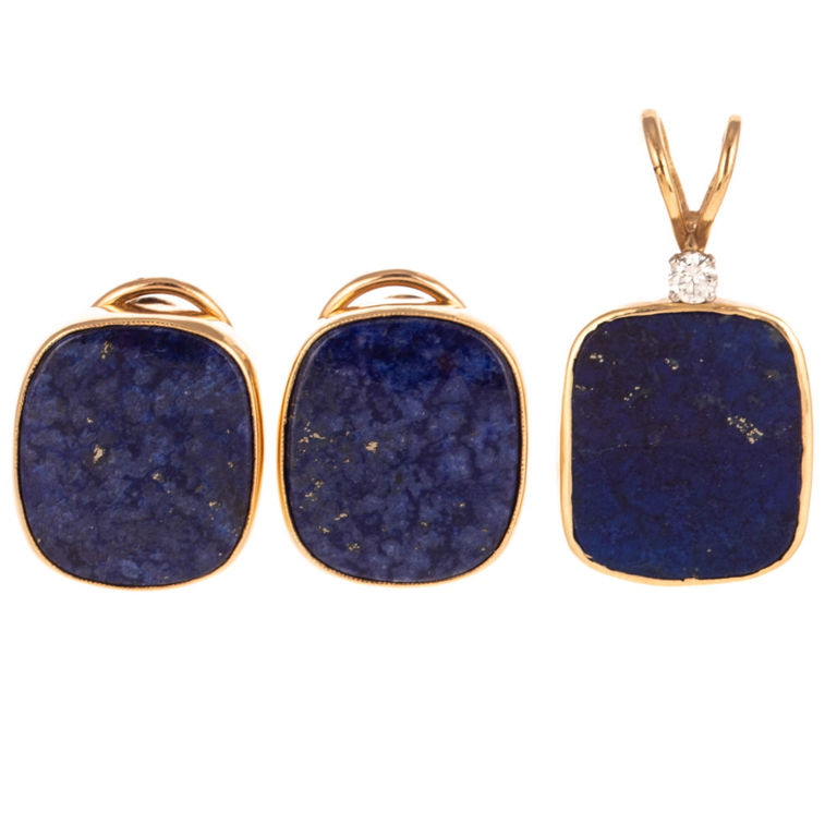 14k Yellow Gold Lapis Lazuli Jewelry Set