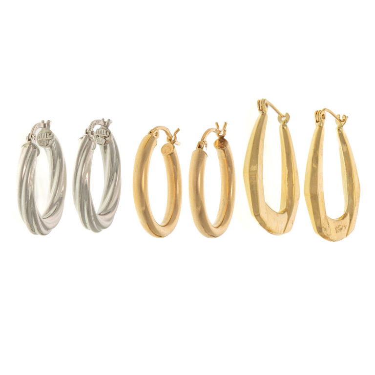 Three Pairs of 14k Gold Hoop Earrings