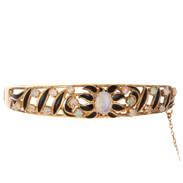 14k Yellow Gold Opal and Enamel Filigree Bracelet