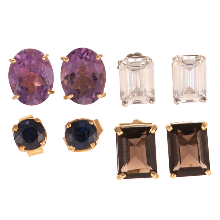 Four Pairs of 14k Yellow Gold Stud Earrings