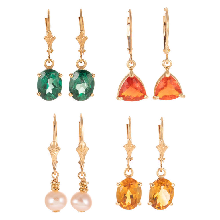 Four Pairs of 14k Yellow Gold Dangle Earrings