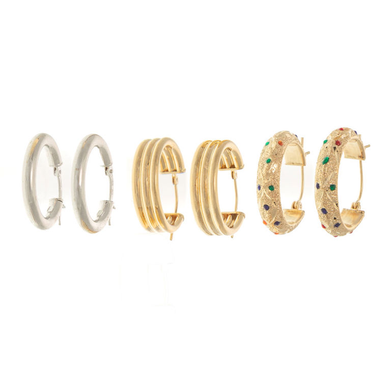 Three Pairs of 14k Gold Hoop Earrings
