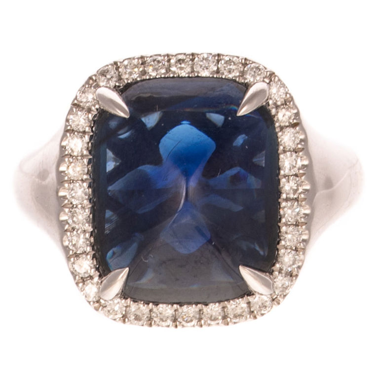 Platinum Sapphire and Diamond Halo Ring