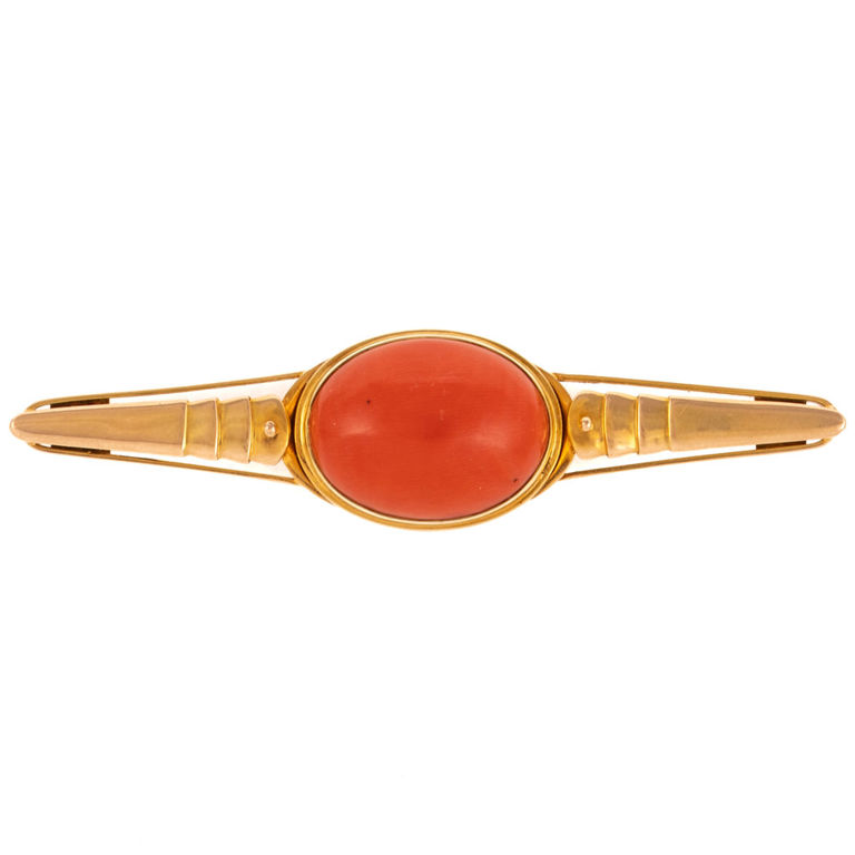14k Yellow Gold Coral Bar Brooch