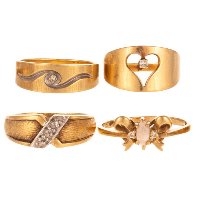 Four 14k Yellow Gold Diamond Rings