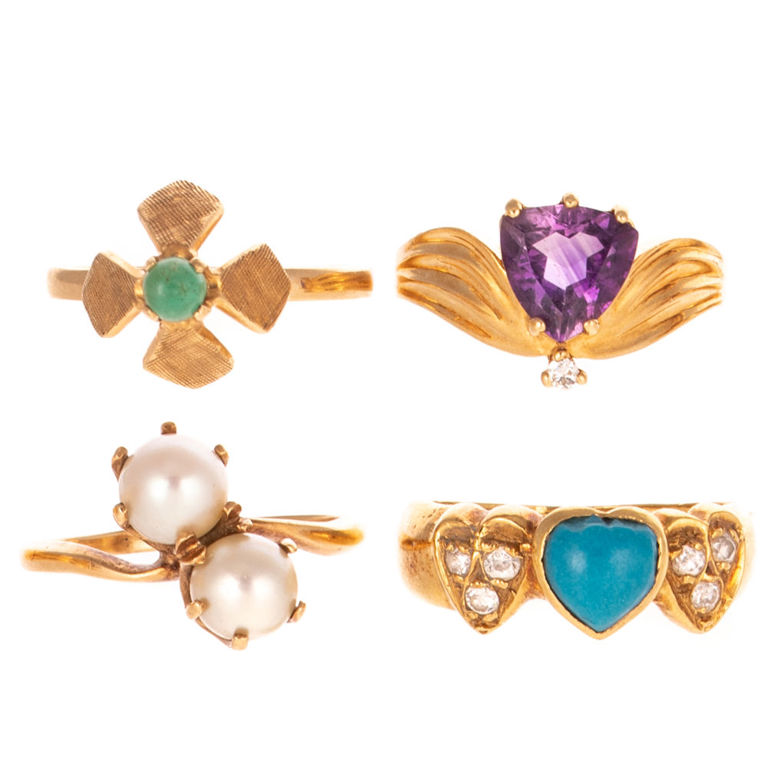 Four 18k and 14k Gold Vintage Gemstone Rings
