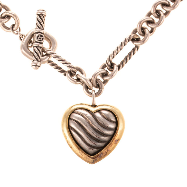 Silver and 18k Gold Figaro Heart Pendant Necklace