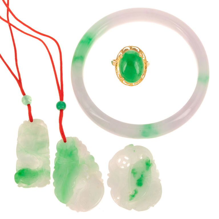 14k Yellow Gold Jade Jewelry Set