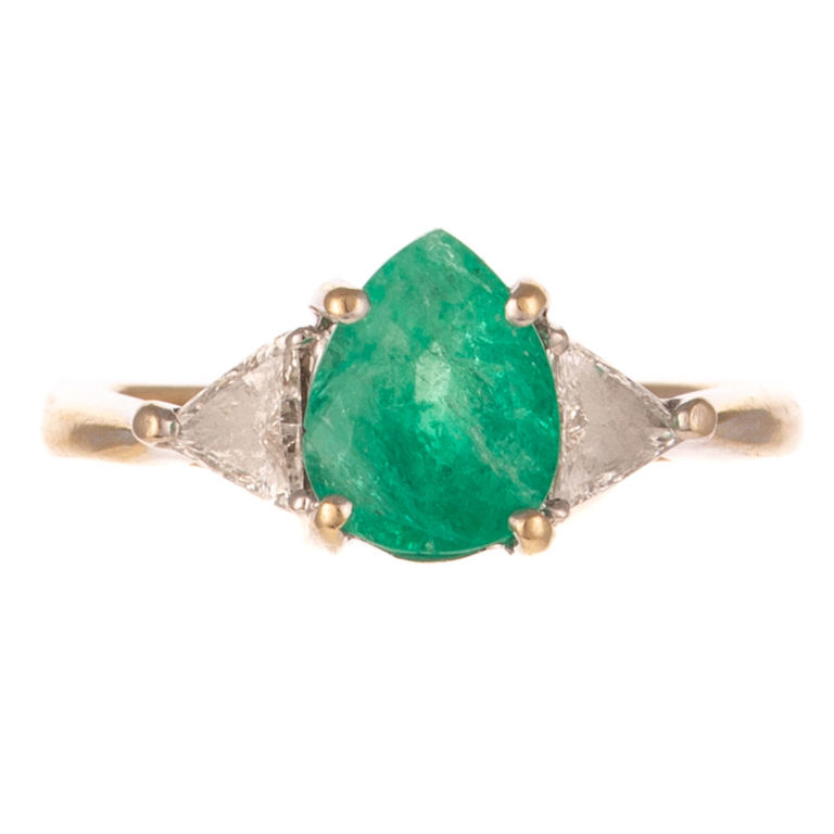 18k Yellow Gold Emerald and Diamond Ring
