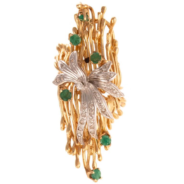 14k Gold Diamond and Emerald Ring