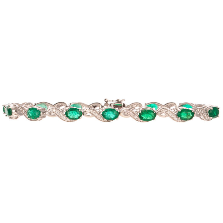 14k Gold Emerald and Diamond Line Bracelet