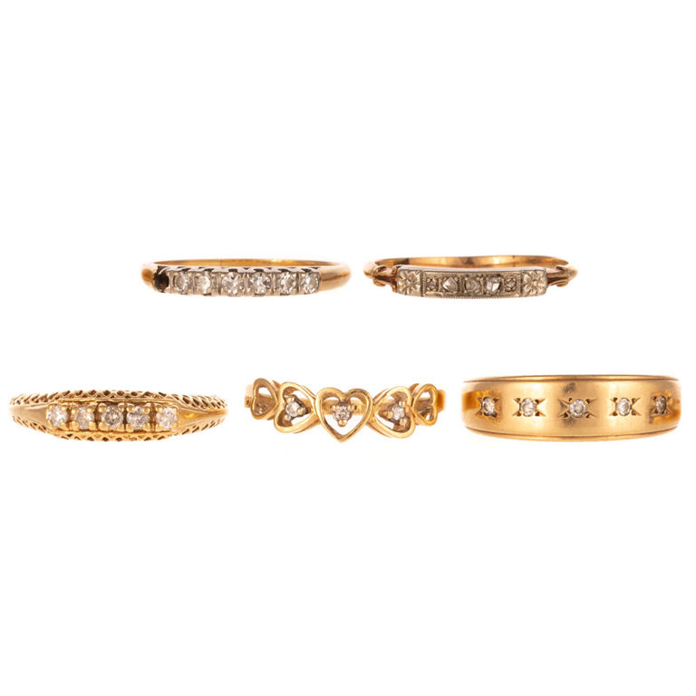 Five 14k Yellow Gold Diamond Rings