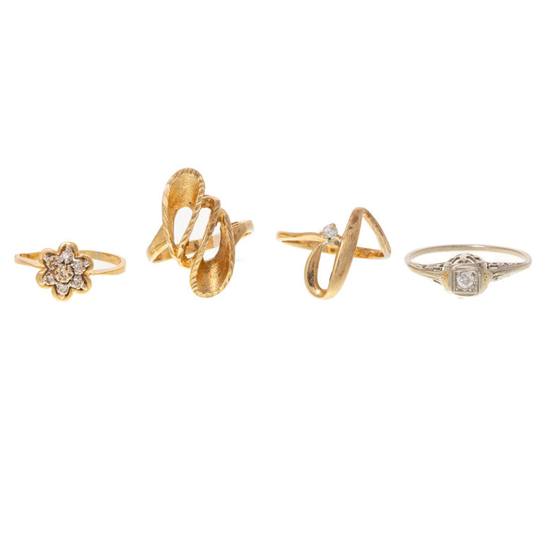Four 14k and 10k Gold Vintage Rings