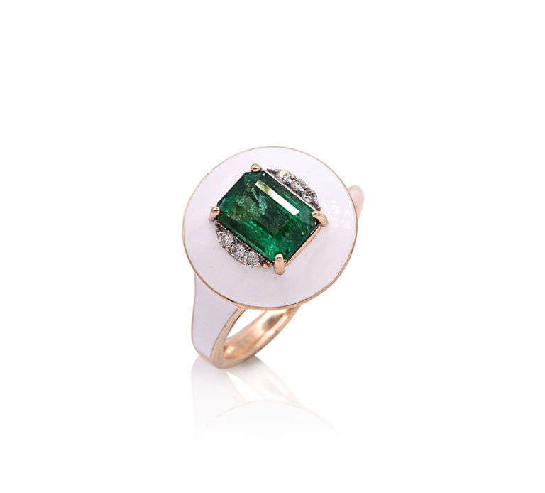 14k Yellow Gold Emerald and Diamond Ring