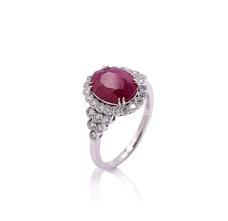 Platinum Burmese Ruby and Diamond Ring