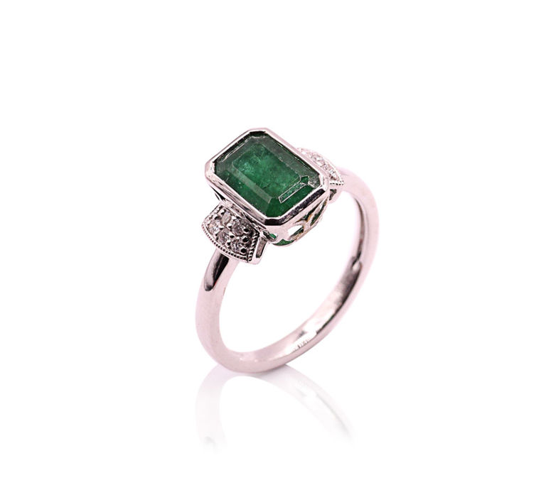 Platinum Emerald and Diamond Ring