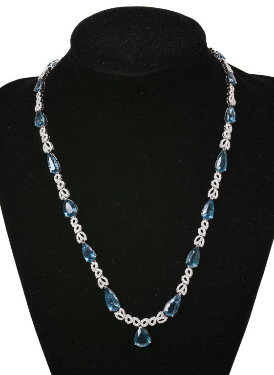 14k White Gold Aquamarine and Diamond Necklace