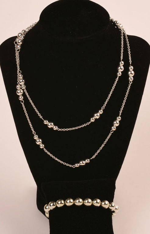Silver Ball Necklace and Bracelet Set