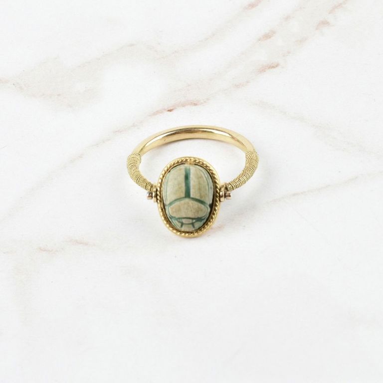 14k Yellow Gold Faience Scarab Ring