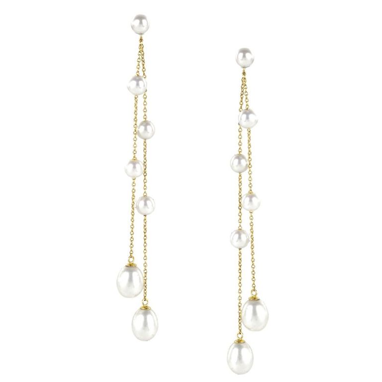 18k Yellow Gold Pearl Chandelier Earrings