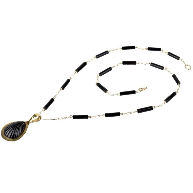 14k Yellow Gold Black Onyx Pendant Necklace