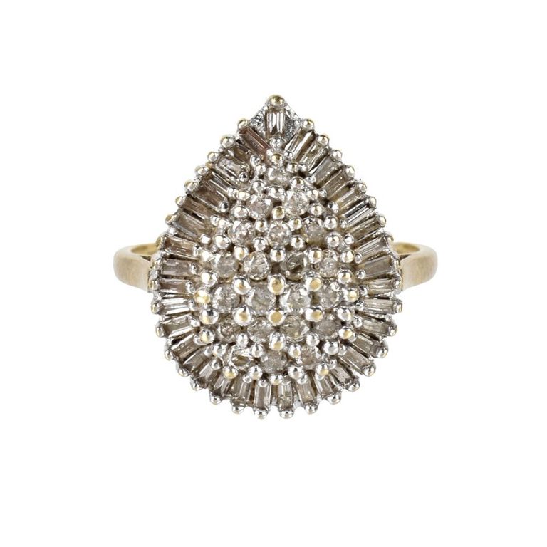 14k Yellow Gold Diamond Cluster Ring