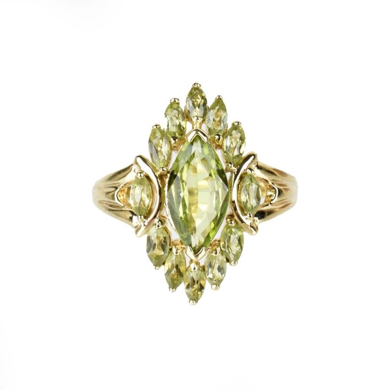 14k Yellow Gold Peridot Cluster Ring