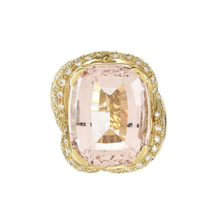 18k Yellow Gold Kunzite and Diamond Ring
