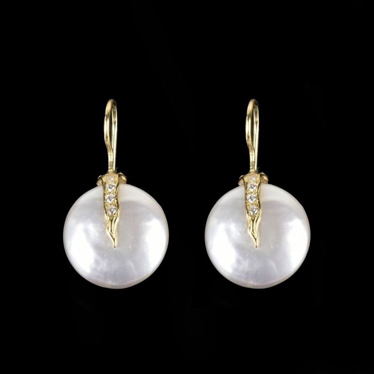 18k Yellow Gold Pearl and Diamond Earrings