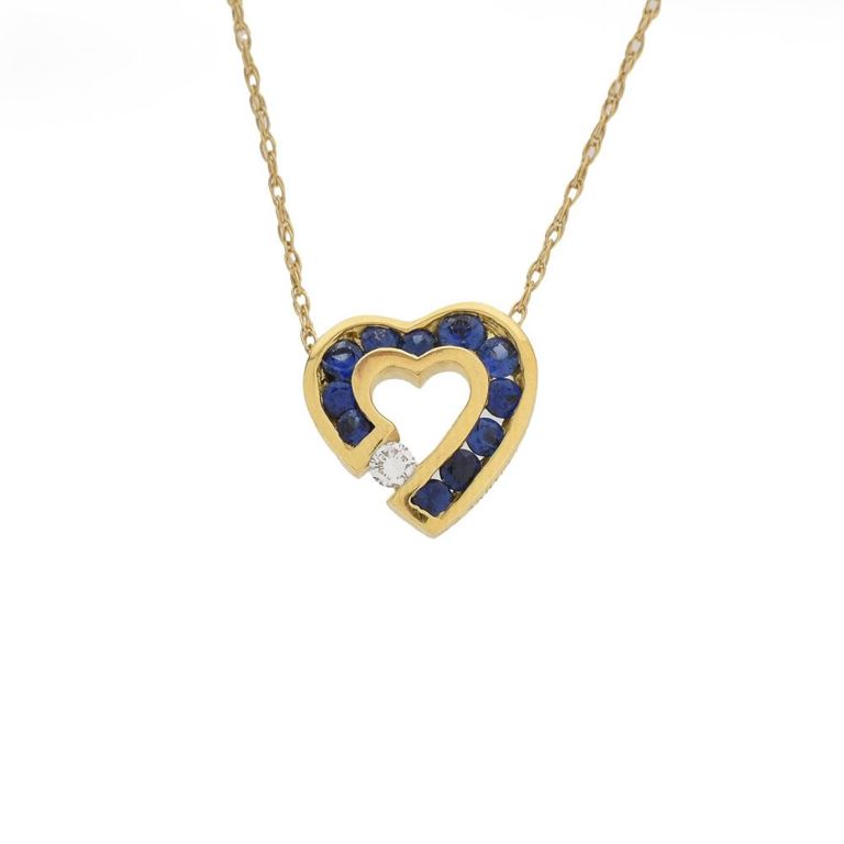 14k Gold Sapphire and Diamond Pendant Necklace