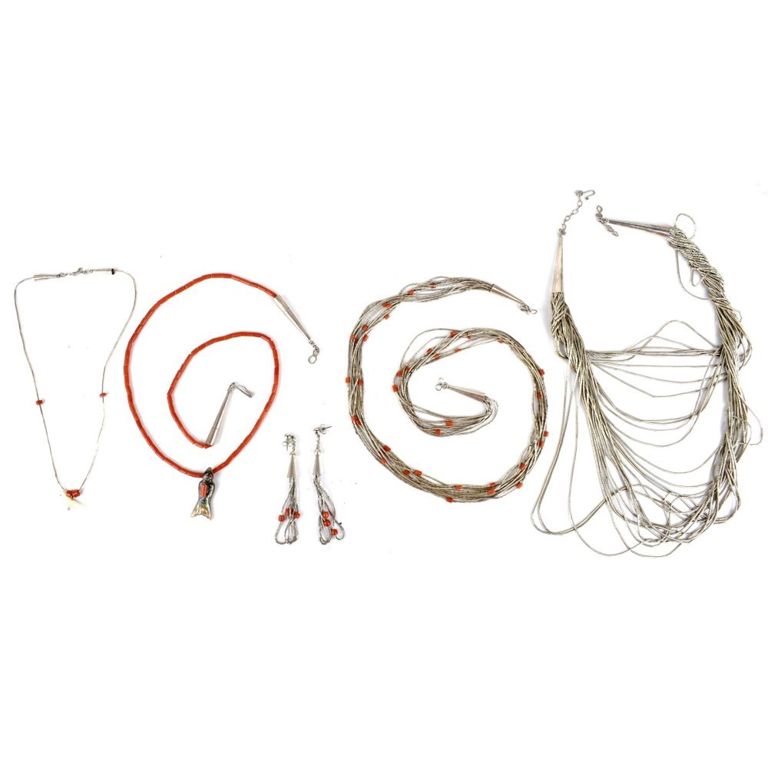 Silver and Red Coral Jewelry Set