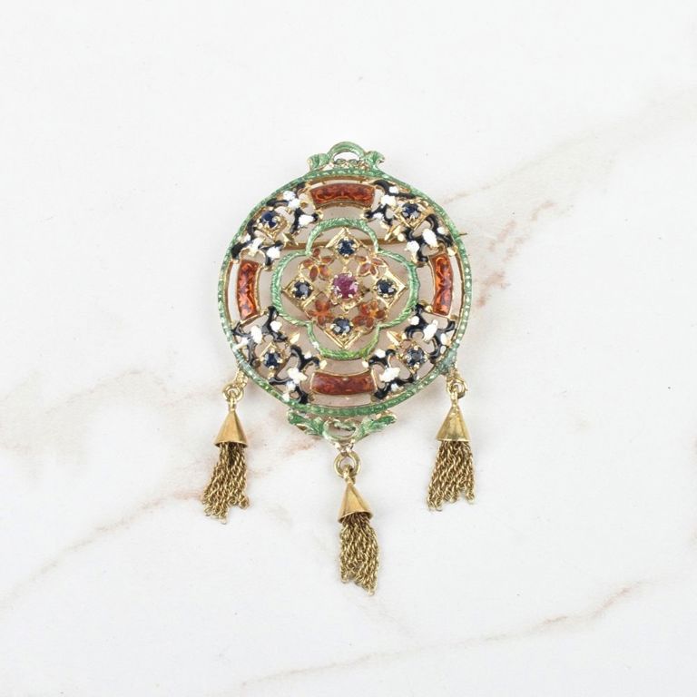 14k Yellow Gold Gemstone Pendant/Brooch