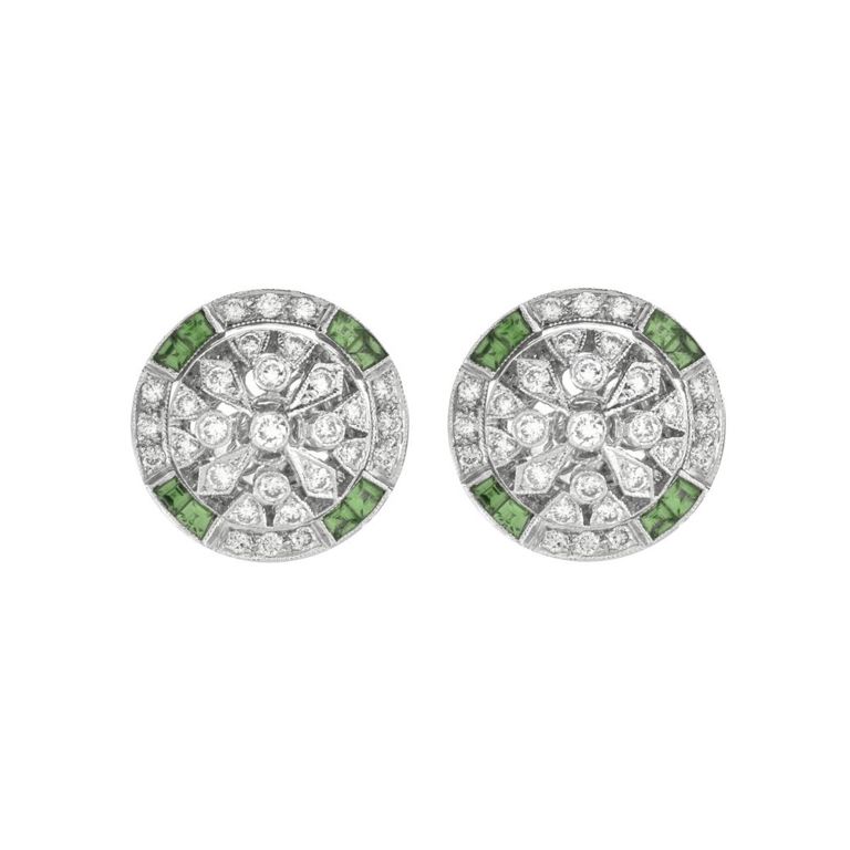 18k White Gold Diamond and Garnet Stud Earrings
