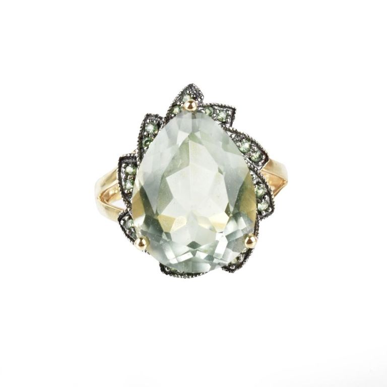 14k Yellow Gold Quartz and Garnet Ring