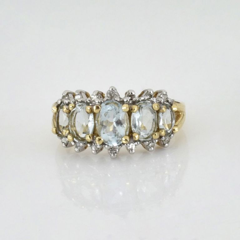 14k Yellow Gold Aquamarine and Diamond Ring