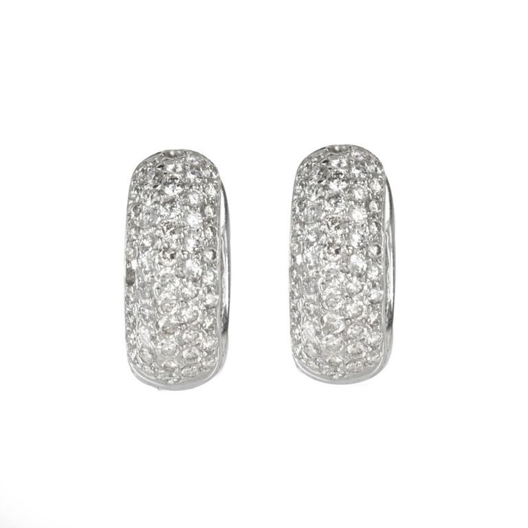 18k White Gold Diamond Huggie Earrings